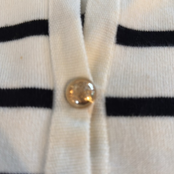 Women’s Striped Button-Up Sweater - Black and White - Picture 3 of 7